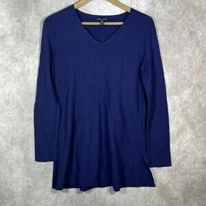 Eileen Fisher Sweater Womens Size XXS Blue Knit Long Sleeves V-Neck Tunic‎